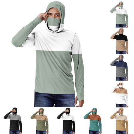HAOTAGS Athletic Jackets UPF 50+ for Men Lightweight Long Sleeve Striped Hooded Sun Protection Shirts with Face Cover Mint Green 3XL