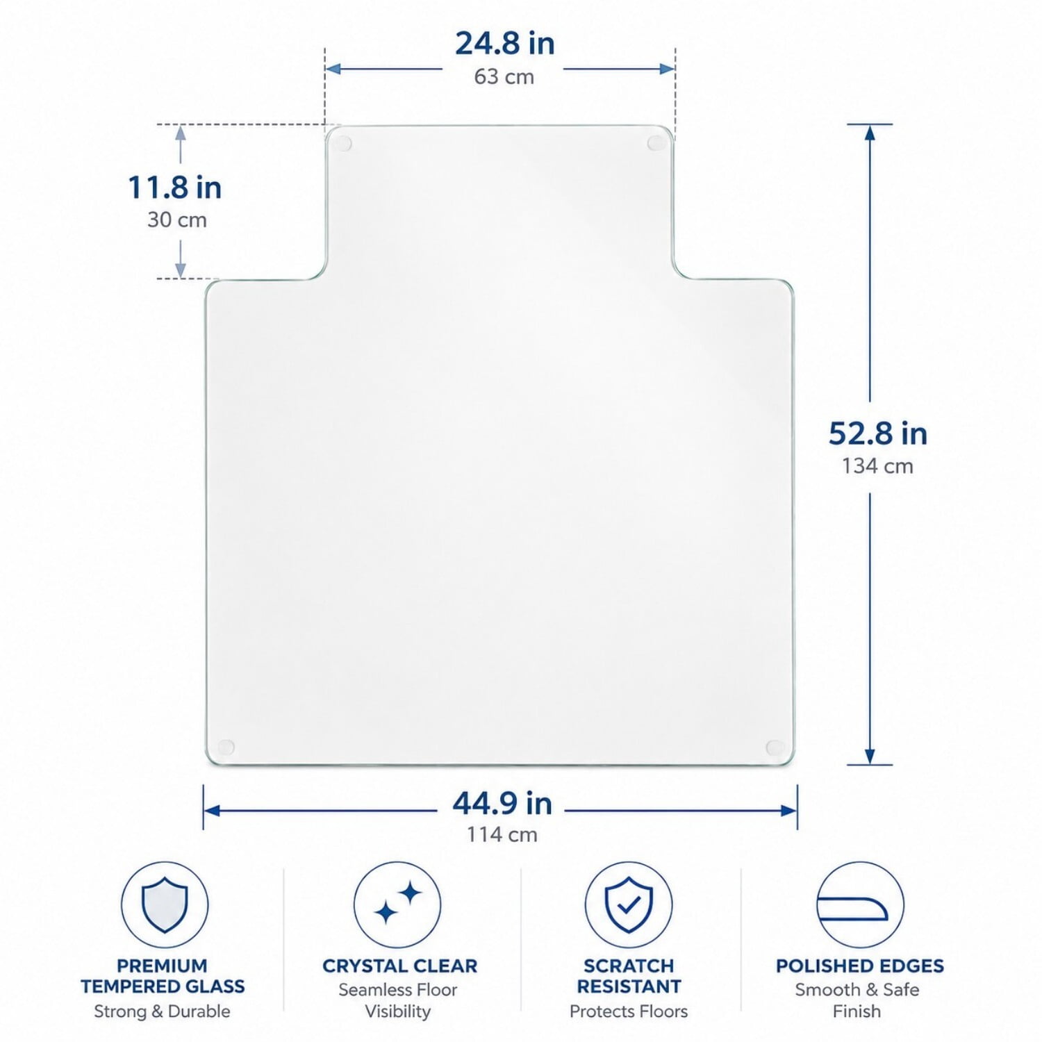 Easy4Home 53"x45" Irregular Tempered Glass Chair Mat for Carpet & Hard Floors, Heavy Duty Office Chair Floor Protector with Anti-Slip Pads, Clear