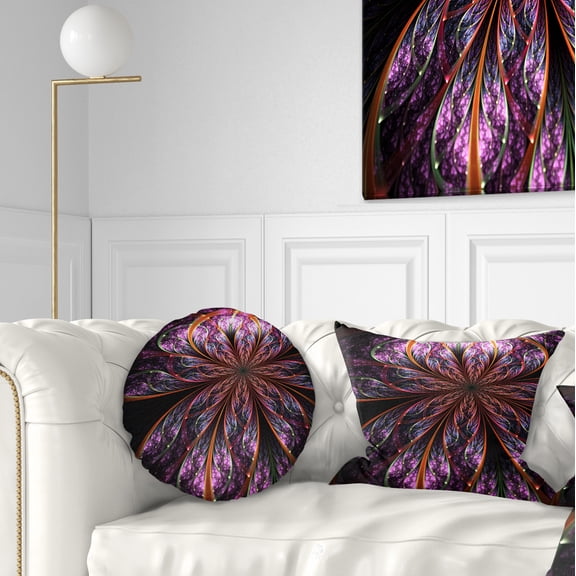 Designart Glossy Pink Blue Fractal Flower - Floral Throw Pillow - 12x20