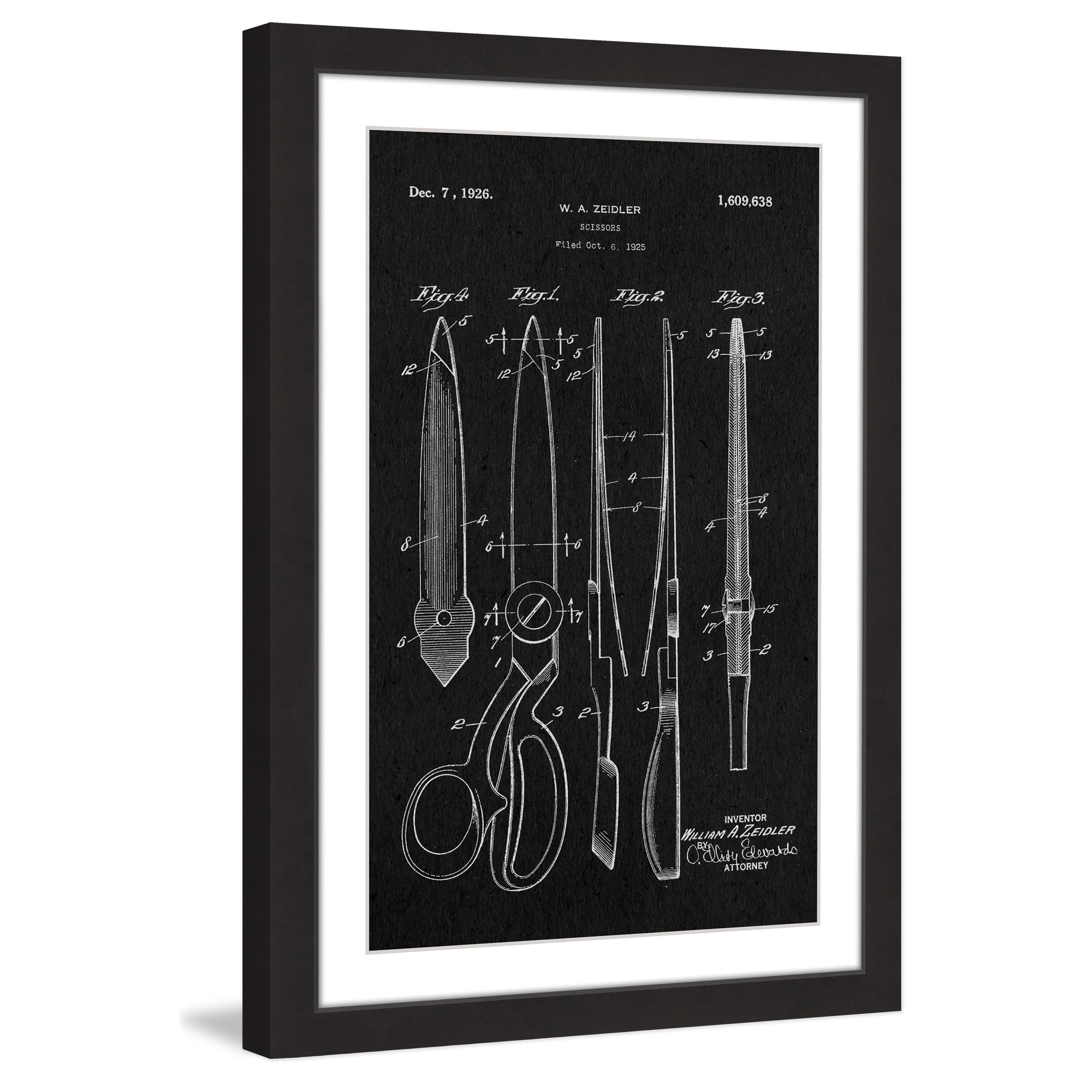 "Scissors 1925 Black Paper" Framed Painting Print