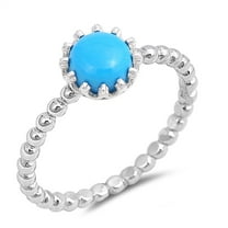 CHOOSE YOUR COLOR Simulated Turquoise Solitaire Ring .925 Sterling Silver Ball Bead Band Blue CZ Female Size 10