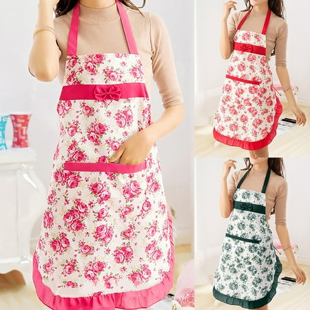 

Twowood Kitchen Apron Bowknot Floral Print Polyester Restaurant Cooking Pocket Workwear for Home