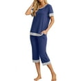 thumbnail image 4 of Cueply Womens Pajamas Sets Short Sleeve Sleepwear Top Capri Pants Casual Lounge Sets with Pockets, 4 of 5