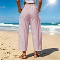 thumbnail image 5 of WAYUTE Women's Casual Pants with Drawstring and Pockets Striped Print Straight Leg Loose Fit Comfortable Trousers Versatile Outdoor,Pink,2XL, 5 of 6
