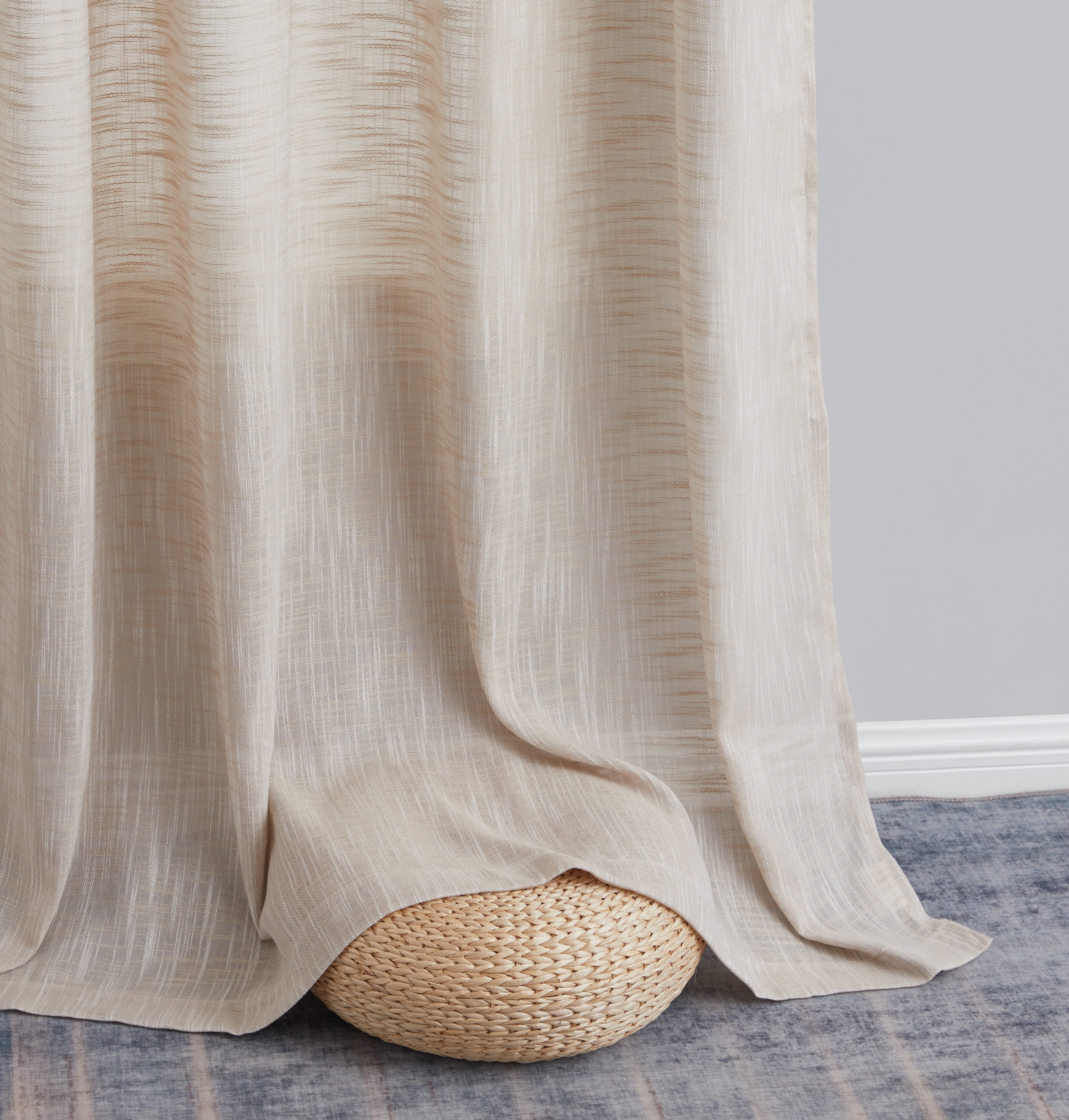 THD Harley Faux Linen Textured Semi Sheer Sun Light Filtering Window Grommet Curtain Panels, Set of 2 Panels