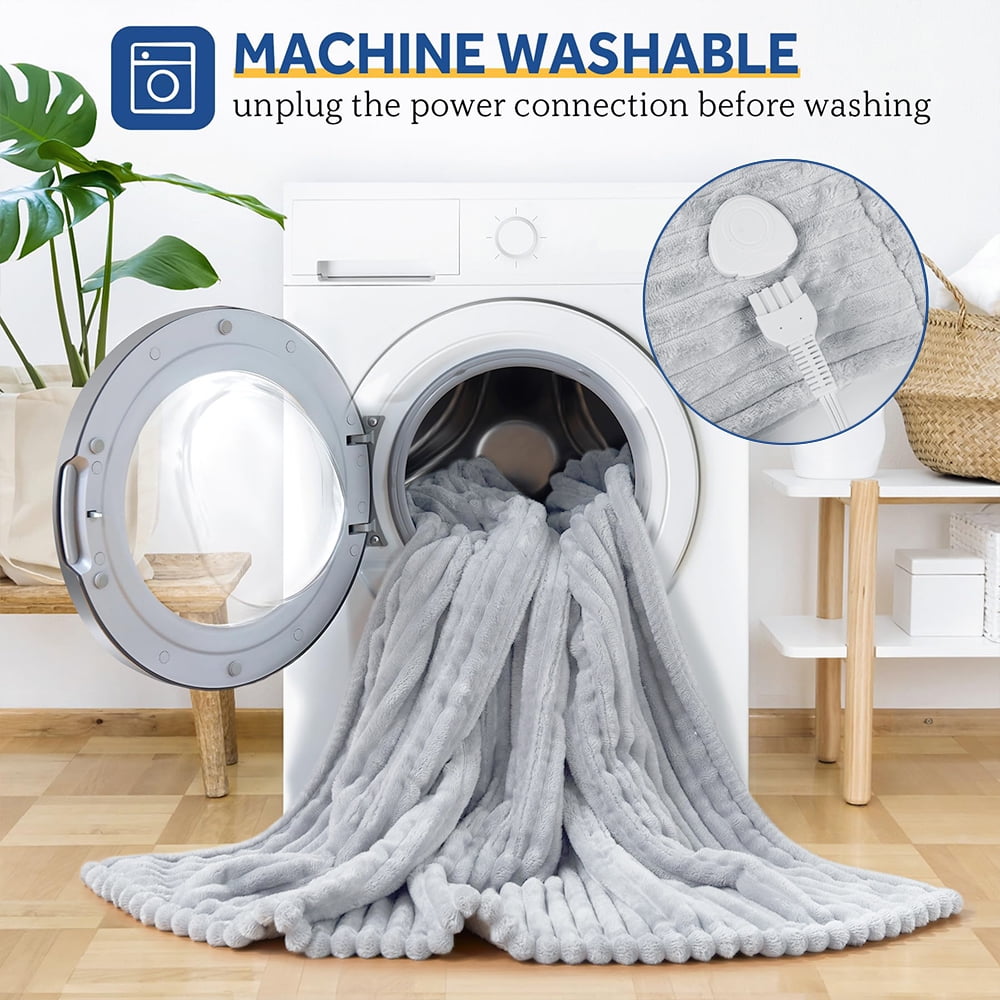 Heated Electric Throw Blanket, 50"x60", 6 Heat Levels, Auto-Off Timer, Machine Washable, Gray