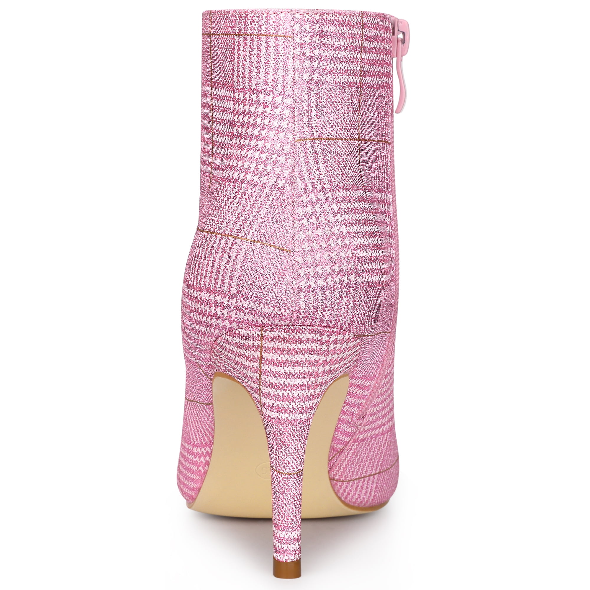 DARING DIVA Women's Plaid Pointy Toe Side Zip Stiletto Heel Ankle Boots Glitter Pink 8