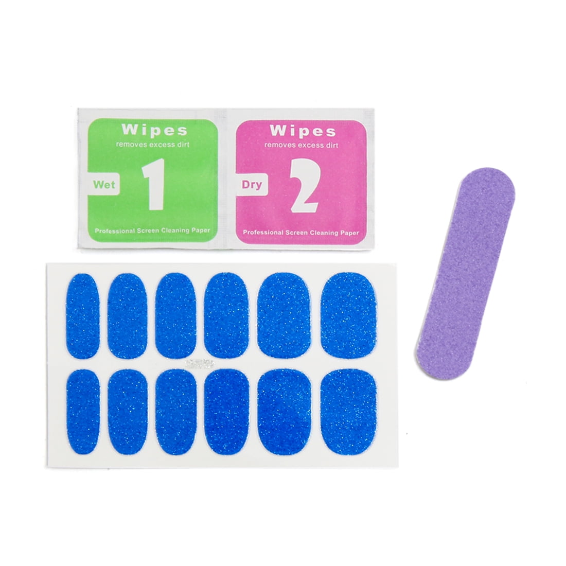 5 Sets Blue Glitter Full Cover Adhesive Nail Art Stickers Salon Tips