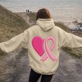 thumbnail image 2 of GEWSEY Hoodies for Women Pink Ribbon with Heart Graphic Top Breast Cancer Awareness Support Sweatshirt (Beige, M), 2 of 5