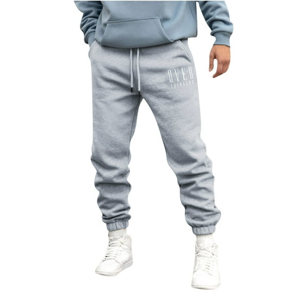 Honeeladyy Mens Fleece Sweatpants with Pockets, Winter Print Relaxed Wicking Breathable Pants for Sport Hunting Gifts Gray L