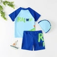 thumbnail image 2 of URMAGIC URMAGIC 1-7T Toddler Baby Boys Short Sleeve Rash Guard Trunks Two Pieces Dinosaur Shark Swimsuit with Hat, 2 of 5