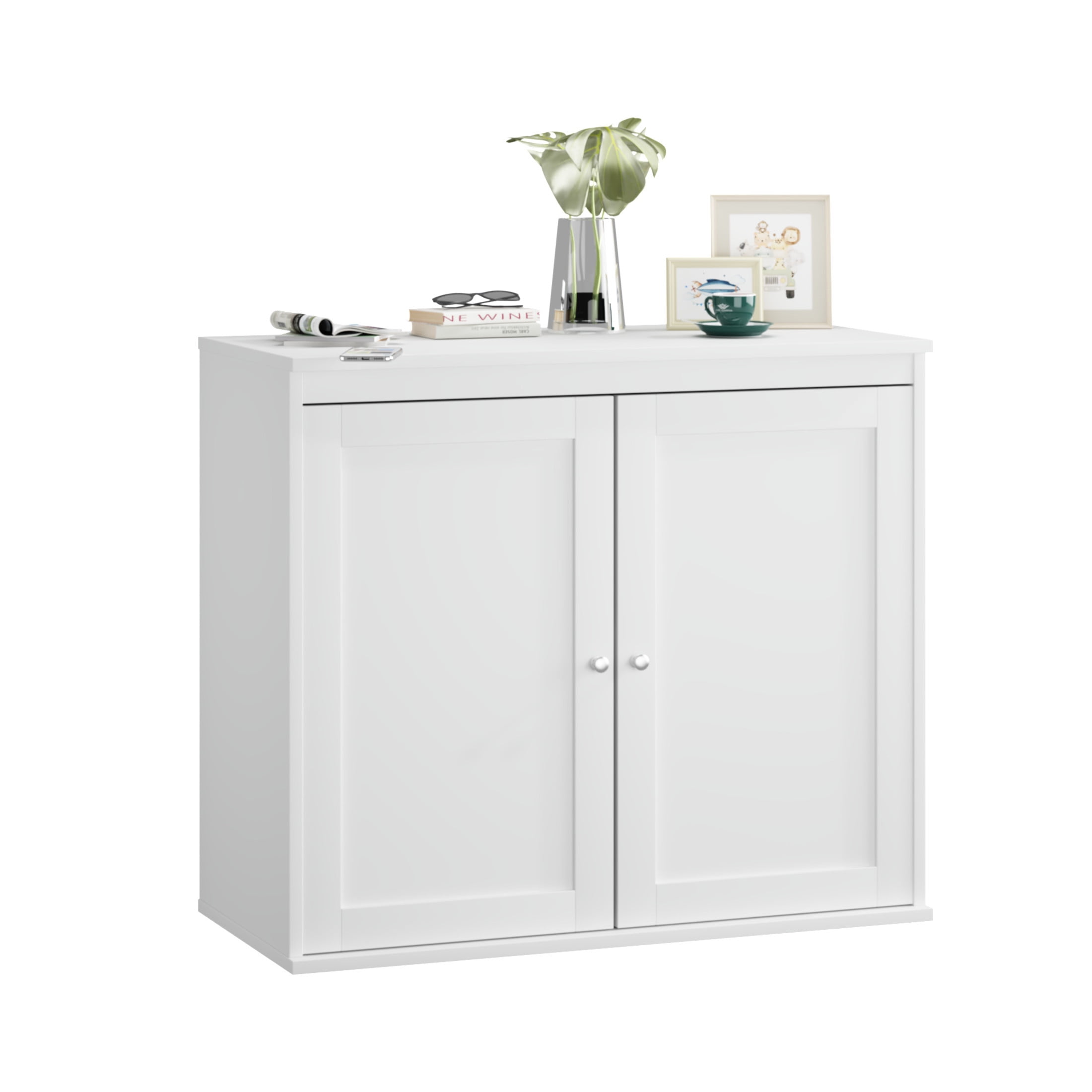 Noble House Modern Kitchen Storage Cabinet with Double Doors and Adjustable Shelves, Sideboard Buffet Cupboard, White