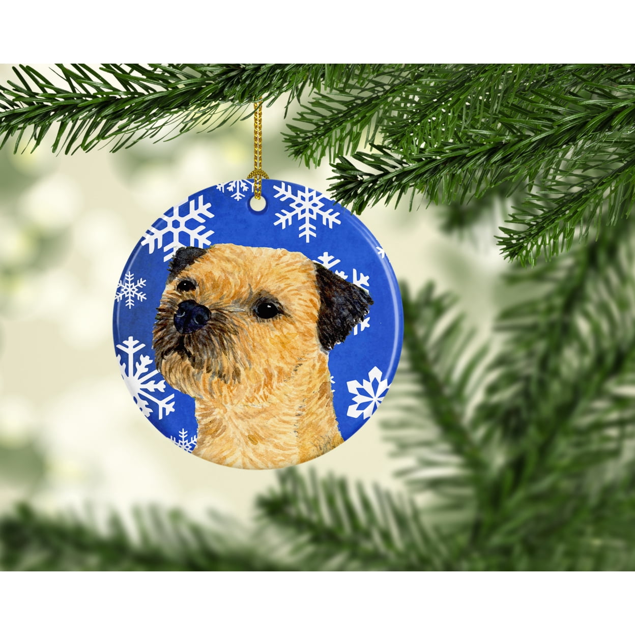 Border Terrier Winter Snowflake Holiday Ceramic Ornament LH9278