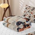 thumbnail image 6 of Homewish Cute Pet Dachshund Zipper Twin Comforter Sets with Fitted Sheet and 2 Pillowcases,Kawaii Floral Plants Zipper Bedding Set,Beige,Reversible,4pcs, 6 of 8