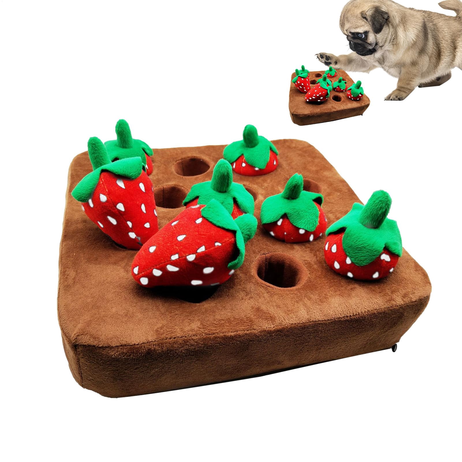 Interactive Strawberry Pulling Plush Toy for Dogs – Snuffle Puzzle Toy,Soft Foraging Toy for Pets with Hidden Treat Pockets