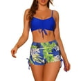 thumbnail image 1 of Conjuntos de bikini de dos piezas con tirantes ajustables y estampado tropical, shorts de cintura alta, color azul real, 1 of 5