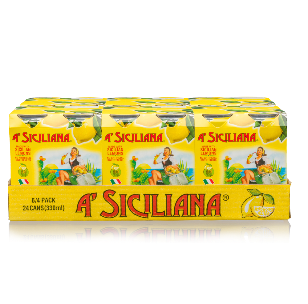 A' Siciliana Sicilian Sparkling Drink Limonata - Italian Soda made with Sicilian Lemon - Imported Italian Beverage - Limonata Soda 24 Pack of 11.15 fl oz Cans