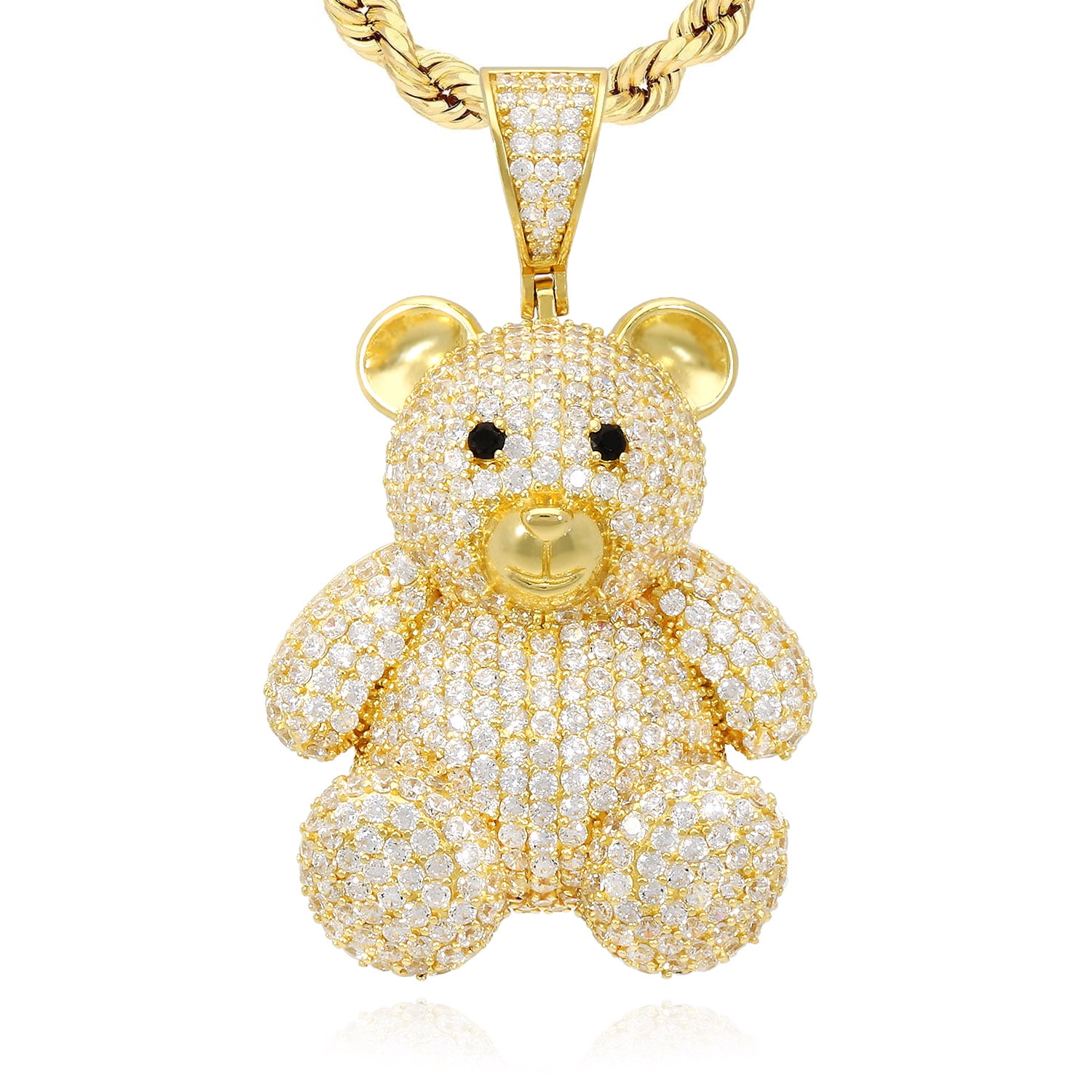 14K Yellow Gold Teddy Bear with Umbrella Pendant on an Adjustable Chain Necklace 