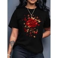 thumbnail image 1 of T-Shirt Imprimé Floral Rouge Rose & Papillon pour Femmes, Col Rond Décontracté, Manches Courtes, Tricoté, Longueur Régulière, Toutes Saisons - Tee 100 % Coton pour Adultes, Hommes, Femmes, Adolescents, Adolescents, Jeunes, 1 of 8