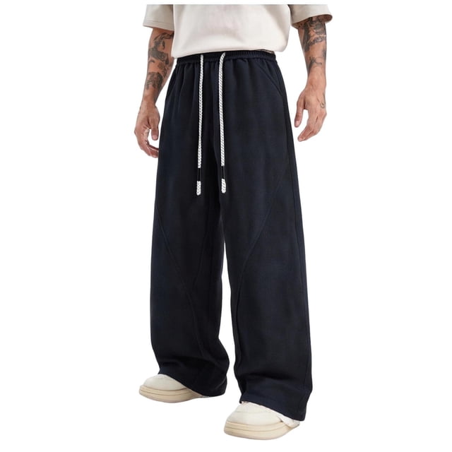 Pantalones Casuales de Hombre de Color Sólido Cuerda de Bolsillo Suelta Elástica de la Cintura Pantalones de Traje de Longitud Completa para Hombres de Desgaste Casual