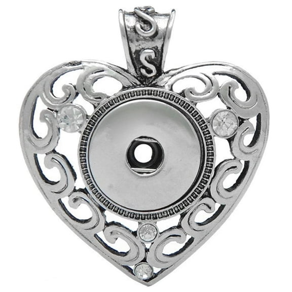 Heart Necklace Pendant Silver Snap Jewelry Fits 18MM 20MM Ginger Charm Buttons
