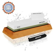 Angle View: Meterk Sharpening Stone Whetstone Knife Sharpener Stone,Premium 2-Sided 1000/6000 Grit Whetstone Kit with Non-Slip Bamboo and Silicon Base Angle Guide