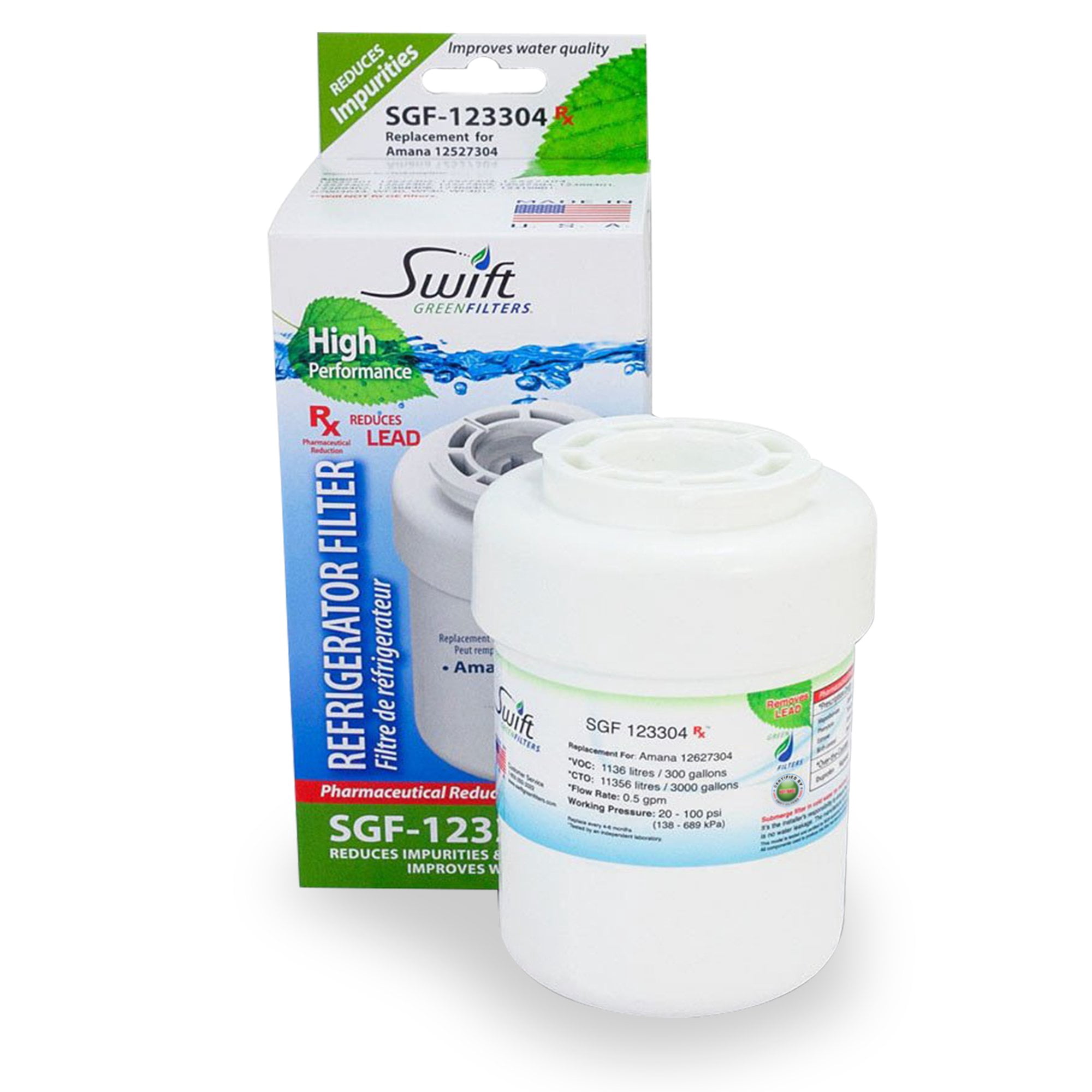 Swift Green Filters SGF -123304 Rx Pharmaceutical Replacement for Amana 1252704 Refrigerators Water Filters(Pack of 3)