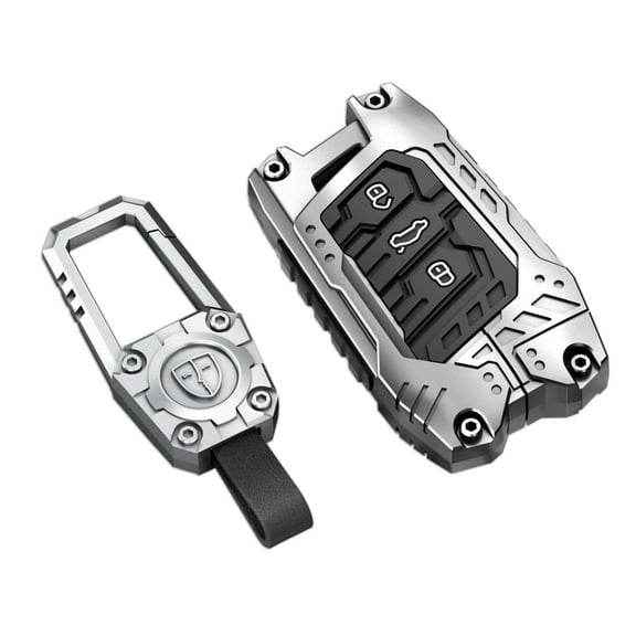For Volkswagen Key Fob Cover with Keychain,Zinc Alloy Protection Car Key Case Accessories for Jetta Atlas Golf Alltrack GTI Passat Tiguan Silicone Smart Keyless Keyshell
