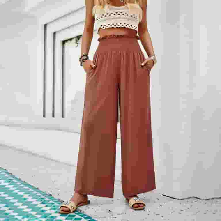 Midsumdr Wide Leg Pants Woman 2025 Casual Fashion Elastic Midsumdr Wide Leg Pants Woman 2025 Casual Fashion Elastic