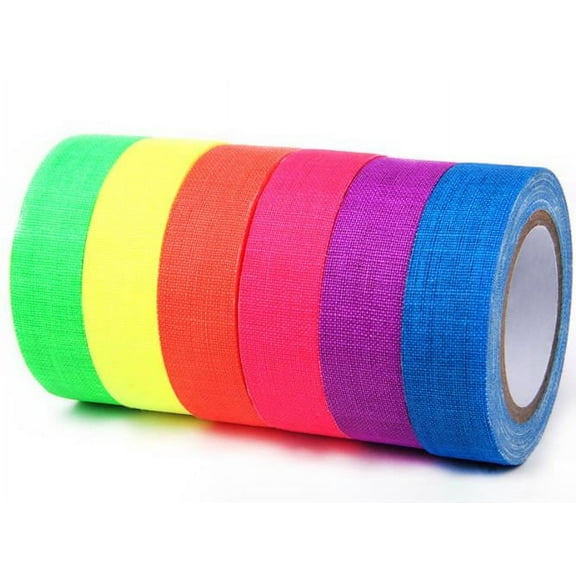 6 Colors Neon Gaffer Cloth Tape, Fluorescent Uv Blacklight Glow In The Dark Tape For Uv Party 15Mm*5M