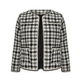 thumbnail image 4 of Gamivast Womens Tweed Blazer Plaid Lightweight Long Sleeve Open Front Work Office Short Jacket Fall Winter Trendy Crew Neck Suit Outerwear Elegant Business Coats, 4 of 6