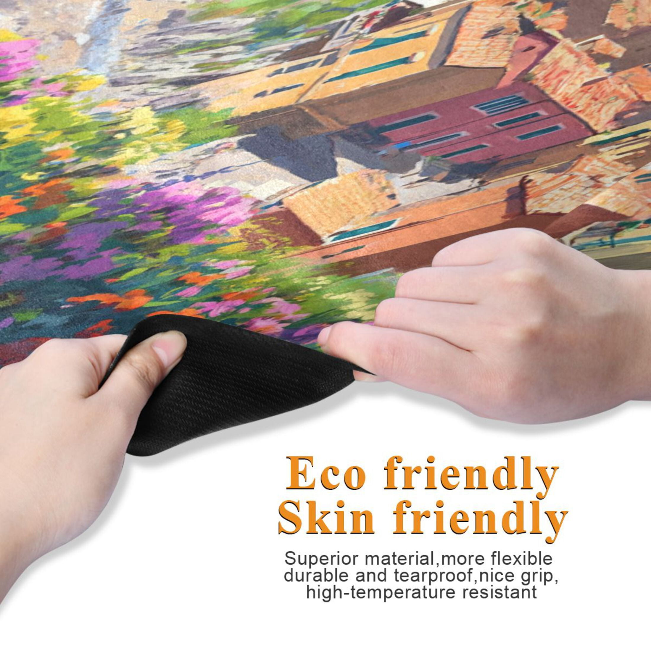 BZSMCE Yoga Mat Women Colorful Coastal Village Painting Fitness Mat