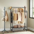 thumbnail image 1 of LEDREM Double-Rod Rolling Clothes Rack , Mobile Garment Rack with Storage Shelf & 3-Pocket Bag, 360° Wheels with Brakes, Ink Black, 1 of 6