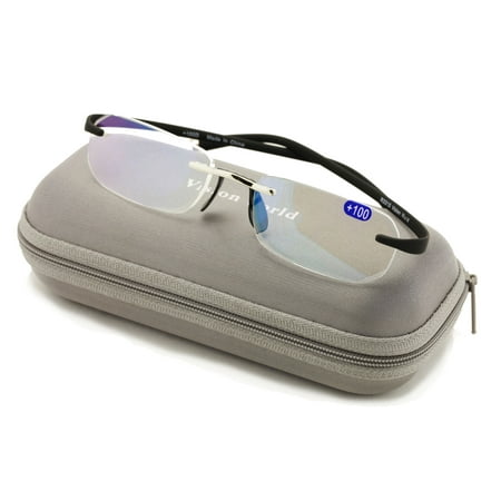 - V.W.E Rectangular Rimless Memory Flex Temple Reading Glasses With Anti-reflective AR Coating