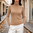 thumbnail image 2 of Kaemgyyd Women's Turtleneck Sweaters Fall Fitted Long Sleeve Basic Tops Fashion Knitted Layering Outfit（Khaki,XX-Large）, 2 of 7