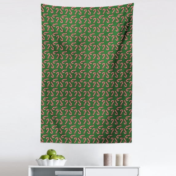 Christmas Tapestry, Candy Canes and Lollipops Classical Pattern for Holiday Xmas, Fabric Wall Hanging Decor for Bedroom Living Room Dorm, 5 Sizes, Green Red White, by Ambesonne