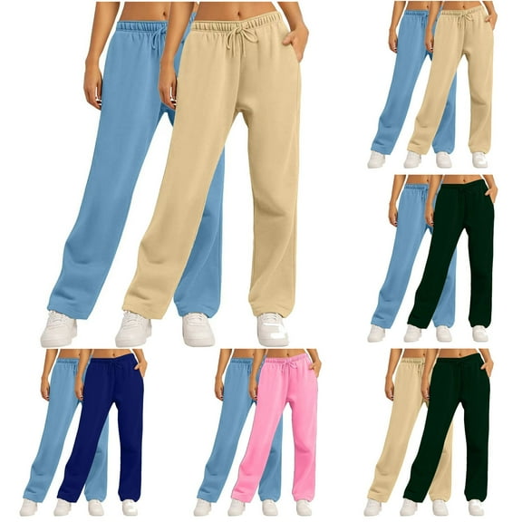 PXLKNZH Women's Wide Leg Sweatpants High Waisted Baggy Long Pants Drawstring Athletic Joggers Pants 2 Pack Green,M