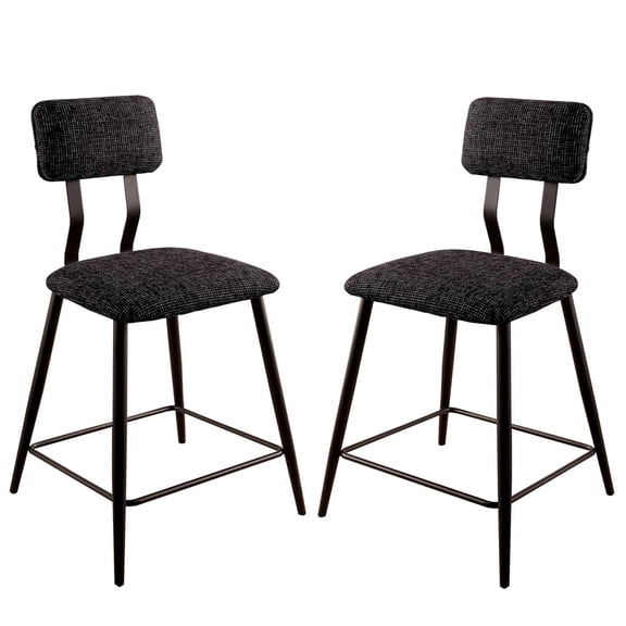 Fabric Counter Height Chairs with Angled Metal Legs, Set of 2, Black