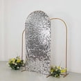 thumbnail image 3 of BalsaCircle 7 ft Silver Fitted Sparkly Big Payette Sequin Round Top Wedding Arch Backdrop Stand Cover Party Events Decorations, 3 of 8
