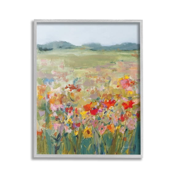 Stupell Industries Vivid Flower Meadow Landscape Painting Gray Framed Art Print Wall Art, 24 x 30