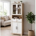 thumbnail image 7 of Ktaxon 67" Tall Bathroom Cabinet with 2 Drawers, Floor Storage Cabinet Wardrobes, 4 Door Wooden Cupboard Adjustable Shelf, White & Natural, 7 of 7