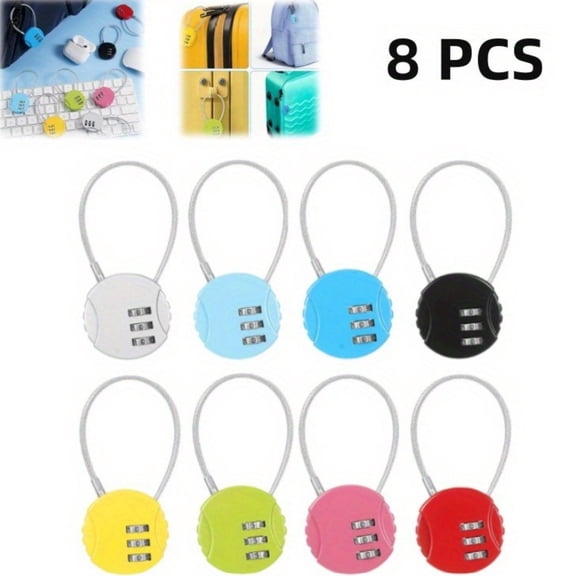 8 Pcs Combination Lock, 3 Digit Outdoor Padlock Code Lock Cable Luggage Locks for Backpack, Suitcase, Door (Multi Color)