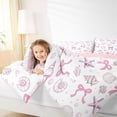 thumbnail image 5 of Manfei Pink White Starfish Seashell Bow Twin Bedding Sets for Kids Girls, Marine Animal Bedding Comforter Set, Pink Reversible 7 Pieces, 5 of 6