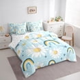 thumbnail image 3 of jejeloiu Cartoon Rainbow 7-Piece Bedding Comforter Set,Cute Daisy Flower King Bedding Sets,White Blue Bed Sheets For Girls Kids,Microfiber Bedroom Decor Reversible, 3 of 8