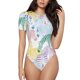 thumbnail image 1 of Balery Zebra Colourful Body de cuello redondo de manga corta para mujer Tops de manga corta Tops básicos-Small, 1 of 7
