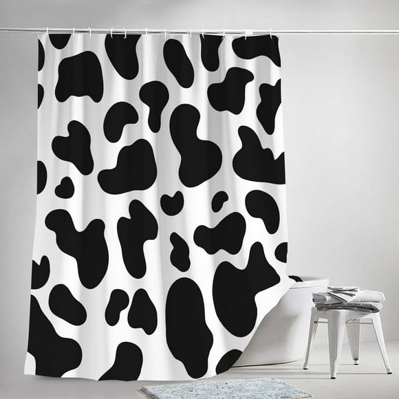 Black & White Cow Print Shower Curtain - Fun Farm Animal Decorative Set, Farmhouse Western Style, Includes Hooks, 72x72 Inch, Perfect for Unique and Themed Bathrooms, Adds a Playful and Rustic Charm