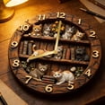 thumbnail image 5 of Vintage Cat Themed Wall Clock Silent Round Wooden Decorative Clock for Office, 5 of 9