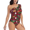 thumbnail image 3 of Sikiie Dinosaur Christmas Happy New Year Print Women One Piece Swimsuits Tummy Control One Shoulder Bathing Suits Ruffle Swimwear, From S to XXL-Large, 3 of 6