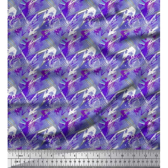 Soimoi Purple Cotton Voile Fabric Star & Brush Stroke Abstract Decor Fabric Printed Yard 42 Inch Wide