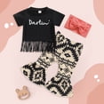 thumbnail image 2 of mgoYE Newborn Baby Girl Clothes Letter Print Tassel T-shirt Top Pants Headband 3Pcs Summer Outfit Set for Infant 0-24M(Black,6-12 Months), 2 of 7